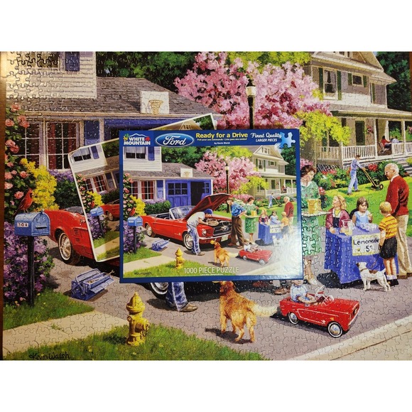 White Mountain "Ready for a Drive" Ford Car 1000 Piece Jigsaw Puzzle - Complete - Picture 1 of 6